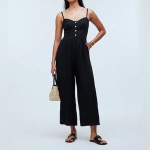 MADEWELL sleeveless wide leg jumpsuit linen black size 00